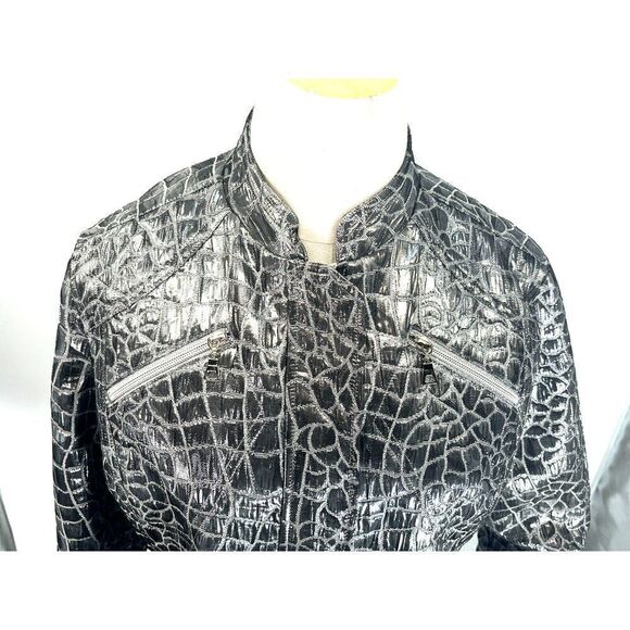 Chico's Silver Crocodile Stellar Jacket Size 1 Medium 8 10 US Blazer - Picture 9 of 12